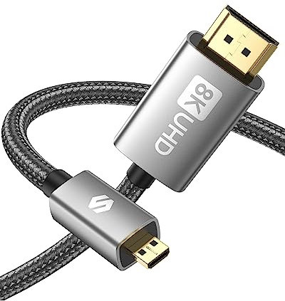 Silkland Câble Micro HDMI vers HDMI 2.1 2M, 8K@60Hz, Micro HDMI Supporte Ethernet, 3D, HDR et eARC, Micro HDMI to HDMI Compatible avec GoPro Hero 9/8/7/6/5, Raspberry Pi 5/4, Sony Camera A6300 A6400