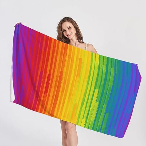 QEODAH Strandtuch 70x140 Regenbogen - Schnelltrocknend & Ultraleicht & Sandfrei & Weich Mikrofaser Handtücher, Bunt Strandhandtuch Badetuch Handtuch, Pflegeleicht Badetücher