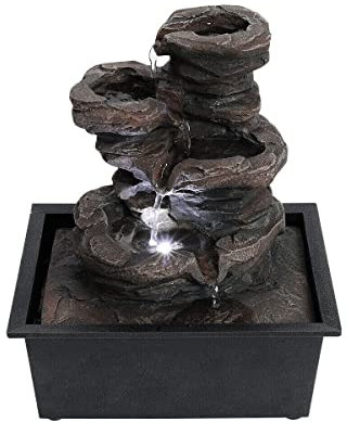 FBITE Outdoor Waterfalls Realistic Slate Garden Water Feature Outdoor LED Fountain Waterfall ElectricPump Floor-Standing Waterfalls Fountains for Home Yard