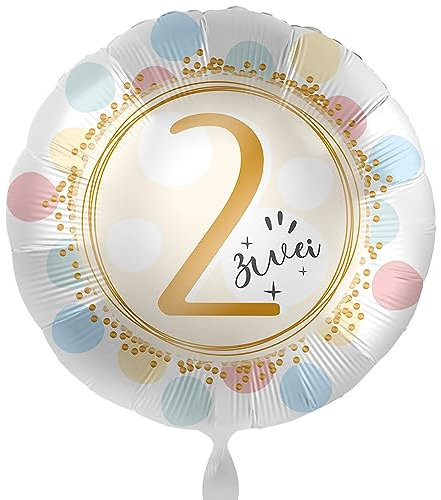 Bunter Ballon 2. Geburtstag Folienballon zwei Geburtstag 2 Jahr Mädchen Junge Pastell Luftballon Zahl 2, Made in EU