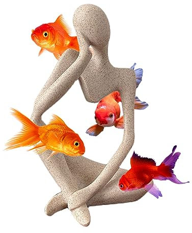 HyzaPhix Denker Skulptur Aquarium Dekoration,Abstrakte Kunst Figuren Landschaft Statuen Aqua Ornaments Thinker Statue für Kleine Garnele Fische Shrimp, Wohnzimmer Büro Fisch Tank Deko