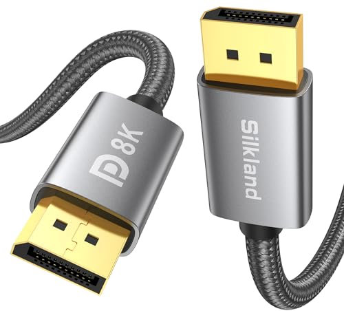 Silkland 8K Displayport Kabel 1.4 0.5M, 4K@144Hz, 2K@240Hz/165Hz/144Hz, 8K@60Hz, HBR3 32.4Gbps, HDR, DSC 1.2, HDCP 2.2, G-Sync&FreeSync, Kurz DP 1.4 Kabel für Gaming-Monitor, Grafikkarte