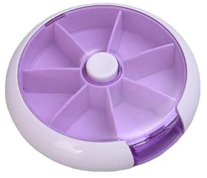 Weekly Pill Organizer 7 Day Round Compact Tablet Box Travel Pill Box 7 Compartments Tablet Dispenser Portable Automatic Rotary Pill Storage Case Box for Travel