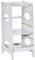 HOMCOM Torre de Aprendizaje de Madera para Niños Taburete de Cocina Infantil con Pedal Altura Ajustable en 3 Posiciones y Barra de Seguridad 40x50x90 cm Gris