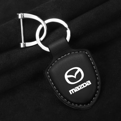 OscitY Auto Leder Schlüsselanhänger Schlüsselring, Für Mazda 3 5 6 CX-3 CX-30 CX-5 CX-7 CX-8 CX-9 MX-5 Ersatz schlüsselbund Anti-Verlust Mode Geschenk, A/Black-F
