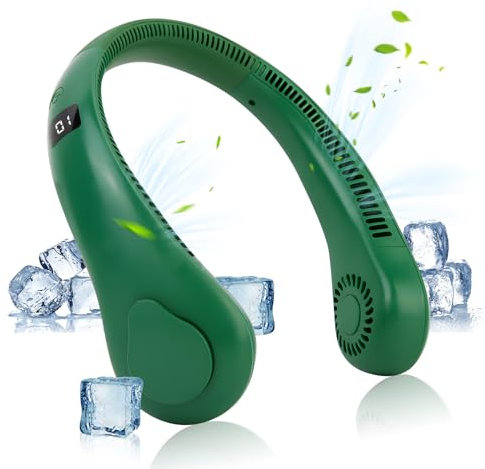 GALAXYER Neck Fan, Portable Hanging Bladeless Cooling Fan with 360° Airflow and 5 Speeds, Green USB Rechargeable Wearable Fan for Indoor Outdoor Travel Sports