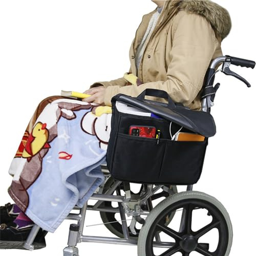 ZXJDP Rollstuhl-Seitentasche, Leichte Rollstuhl-Armlehnentasche, Rollstuhl-Seitentasche, Zubehör Für Gehhilfen, Rollatoren, Elektroroller-Rollstühle,Grau