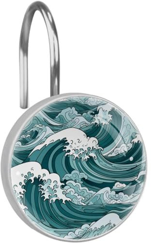 Ganci per tenda da doccia, ganci per tenda da doccia, 12 pezzi, onde floreali astratte marine