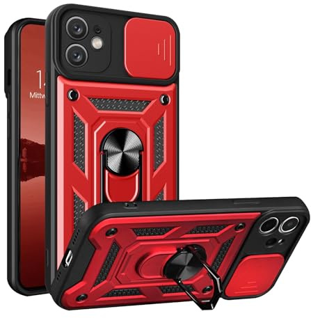LBH Armor Hülle kompatibel mit Apple iPhone 11 Case mit Kameraschutz Outdoor Stoßfest Handyhülle 360 Grad Metal Ring Halter Ständer Schutzhülle für Handyhalterung Auto Magnet Rot