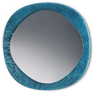 Mondo Viro Moderner runder Spiegel Curve mit Glasrahmen Ø 120 x 120 cm (Blau/Rauchspiegel)