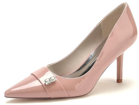 Damen High Heels Spitze Zehen Pumps mit Pfennigabsatz Lack Leder Businessschuhe,Rosa,35 EU