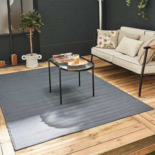THE RUGS Urban Collection Outdoor Rug - Easy to Clean, Waterproof Plastic Outdoor Rugs for Garden, Patio, Balcony, Camping - Contemporary Plastic Straw Rug - Mono Anthracite, 120x160cm