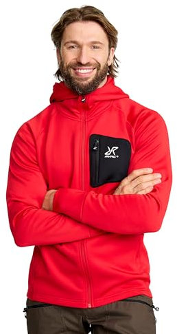 RevolutionRace Evolution Stretch Fleece Hoodie für Herren, Zip Hoodie für Wandern und Outdoor-Aktivitäten, Mars Red, L