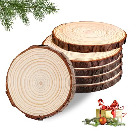 Disques De Bois Brut Naturel,6 Pièces 18-20cm Tranche De Bois Naturel,Rondin De Bois,Rondin Rondelle Rond,Disque En Bois Sans Trou Pour Bricolage,Mariages,Décorations,Dessous De Verre En Bois