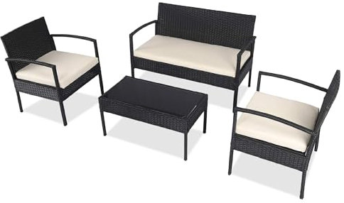 MaxxGarden Gartenmöbel - Rattan Lounge - Balkon Sitzgruppe - Garden Furniture Set – Gartenmöbel Set - Terrassenmöbel für 4 Personen - 2 Sessel, 1 Sofa, 1 Couchtisch