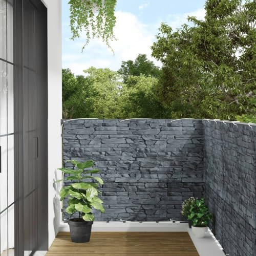Homgoday Paravent für den Garten mit Steinoptik, grau, 400 x 120 cm, PVC, Sichtschutz für den Außenbereich, Trennwand für den Außenbereich