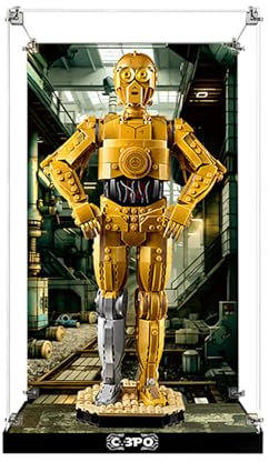 Generisch Acryl-Vitrine für Lego-Modell 75398+75379 Star Wars C-3PO/R2-D2 2-in-1, Bausteinmodell-Display, 35x20x42.5cm, Acrylrahmen