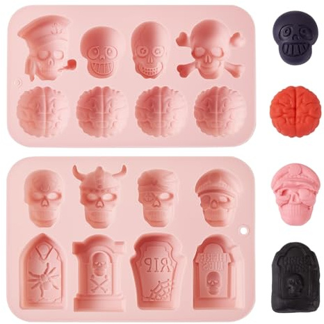 PandaHall - Lot de 2 moules en silicone en forme de crâne pour Halloween, pour chocolat, résine UV, moules de boulangerie pour bonbons, décoration de gâteau, fabrication de bijoux