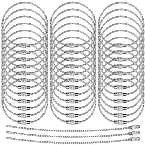 50 Stück schlüsselanhänger drahtseil Draht Schlüsselanhänger silber, Schlüsselringe Delstahldraht Schlüsselring Für Halsbänder Von Haustieren, Gepäck, Schultaschen, Schlüssel (1mm x 150mm, silber)