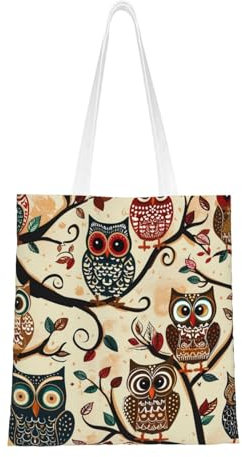 BWWHCCTI Einkaufstasche mit lustigem Eulen-Motiv, wiederverwendbare Canvas-Tragetasche, Einkaufstasche mit Griff
