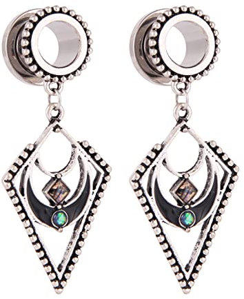 Grewod Tunnel Ohrringe, Edelstahl Silber mit Raute Hängend Damen Flesh Tunnel Ohr Plug Ohr Expander Piercing Schmuck 8MM, 2 Stk