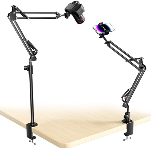 UBeesize Überkopf-Kamerahalterung mit 360° verstellbarem Arm & Handyhalterung für TikTok Live Streaming Fotografie Studio Content Creation, Schreibtischhalterung für DSLR-Kameras/Webcam/iPhone
