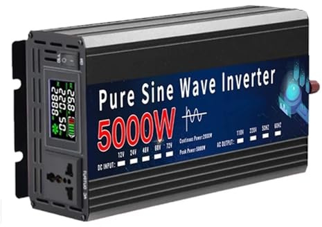 Coche Inversor 2000W 3000W 4000W 5000W Inversor Onda Sinusoidal Pura 12V 220V 24V 110V CC A CA Convertidor De Voltaje De Energía Portátil Inversor Solar Automóvil Convertidor(5000W,12V_220V 50HZ)