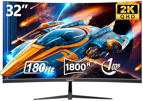 Gawfolk - Monitor da gioco curvo da 32, QHD, schermo per PC, 2K (2560 x 1440p), 144 Hz, con AMD FreeSync, anti-sfarfallio, 2 HDMI 2.0, DP 1.4, 1800R, ultra-sottile, senza cornice