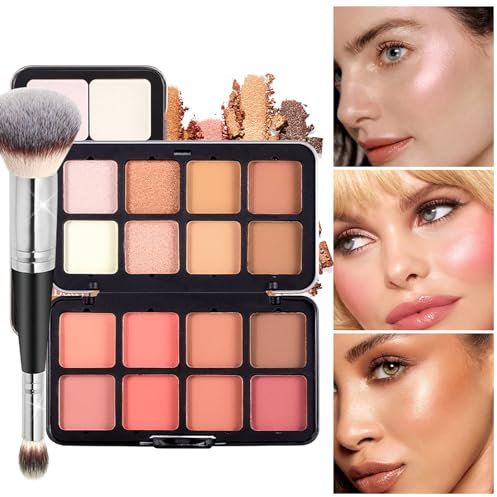 Joyeee Fard Illuminante Contouring Viso, 16colori Multiuse Blush Hignlighter Blush in Polvere Make Up Palette per Guancia Occhi Labbra Lunga Durata Penna Trucco per Ragazze Donne Makeup Regalo Set