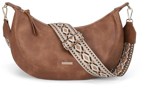 Gladdon Schultertasche Damen,Verstellbarer Gurt mit Kartenschlitz Halbmondform Umhängetasche Stilvolle Handtasche mit Hochwertiger Reißverschluss Elegant Crossbody Bag(Braun)
