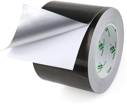 BOMEI PACK 1 Roll Black Aluminum Foil Tape 100mm x 50m Home Heating Ventilation HVAC Ducts Repairing Fixing Kitchen Jointing flame Cold Heat Resistant Foil Tape 4 Inch