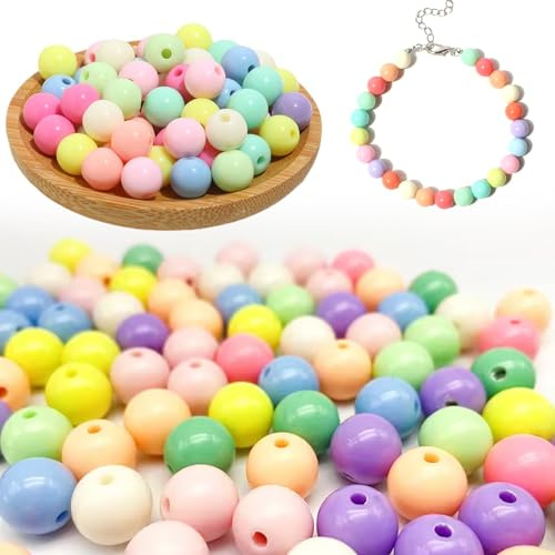 Huoflame Acryl Set 10mm – Bunte matte zum Auffädeln, perlenset für Armbänder, DIY Schmuckherstellung, Beads für Kinder & Erwachsene – 300 Stück Kunststoff in Muggelsteine Stil