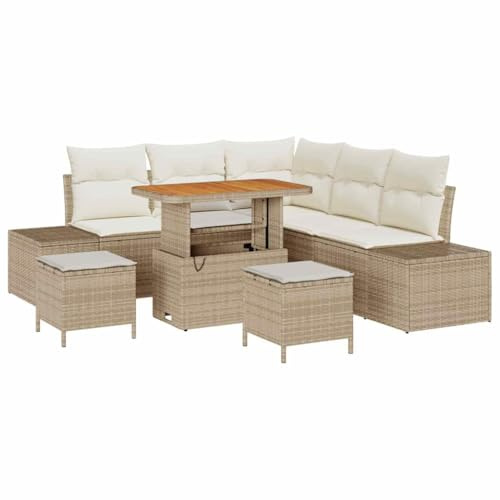 vidaXL Garten-Sofa-Set mit Kissen 8 pcs Beige Poly Rattan, Garten- und Terrassen-Ecke, modular, Robustes Sofa-Set, höhenverstellbar, Moderne Lounge, Balkonmöbel