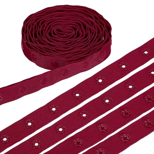 sourcing map 3 Yard Snap Button Tape, Polyester Plastic Snap Button Trim, Sewing Press Stud Ribbon Replacement for DIY Craft Clothes Fabric Sewing, Dark Red