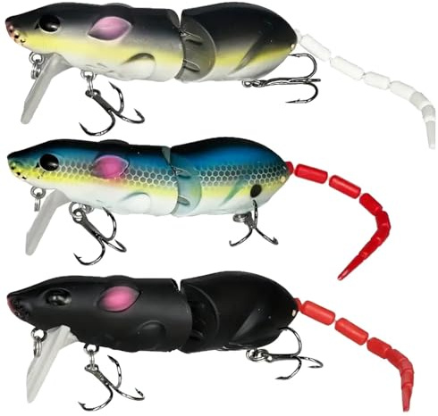 Yangmumeizi Premium Topwater Mouse Fishing Lures for Bass, Bionic Rat Bait,Realistic Bass Attractor - Ideal for Trout, Catfish, Pike, Perch, for Freshwater Saltwater Angling, 3Pack