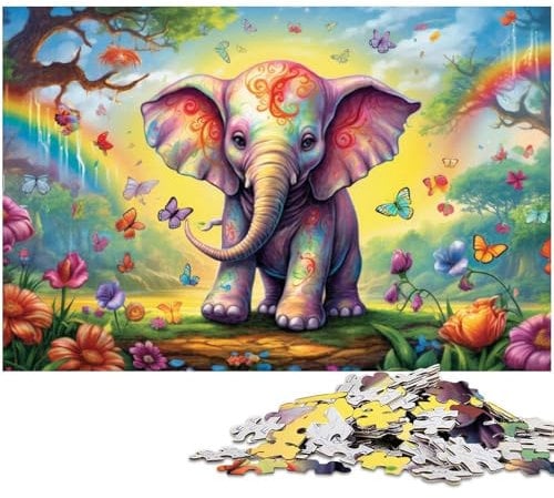 Puzzle 1000 Teile, Buntes Elefanten-Puzzle für Erwachsene, Eltern, Partner, Freunde – ab 14 Jahren, 26 x 38 cm / 10,23 x 14,96 Zoll