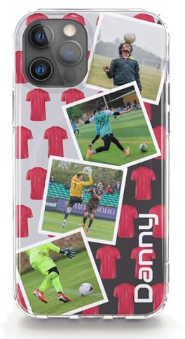 Personalised Phone Case For Apple iPhones, 17, 16, 15, 14, Pro, Max, Mini, Plus 13, 12, 11, X, XS, XR, SE Custom Red Football Cover with Four Photo Collage