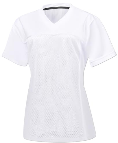 XVNDJ Women’s Blank Football Jersey, Ladies Mesh Athletic Football Shirts, American Football Jerseys for Adults S-2XL (US, Alpha, XX-Large, Regular, Regular, White)