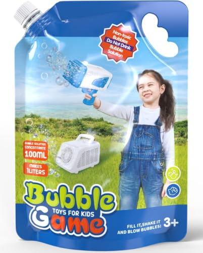 Blubbel 1L Seifenblasenflüssigkeit, Seifenblasen Flüssigkeit Konzentrat für Seifenblasenpistole, Seifenblasenmaschine, Seifenblasen Pusten, Bubble Gun, Nachfüllflasche Seifenblasen Pistole, Hochzeit