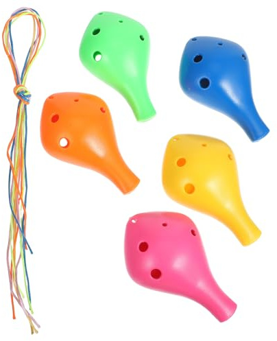 Anfänger Okarina 5 Stück für Musikunterricht und Übung Weihnachten Party | ABS Kunststoff, Glänzende Glatte Oberfläche, mit Fünf Lanyards, für Outdoor und Zuhause Zufällige Farbe