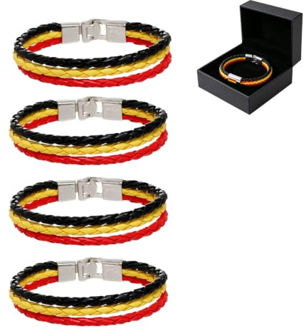 Bulnire 4 Stück Geflochtene Lederarmbänder Nationalflagge Armbänder Mode Fußball Fan Schmuck für WM & EM Unisex Sport Zubehör Geschenk
