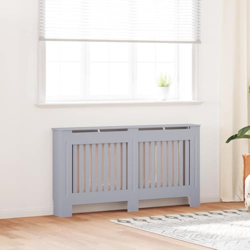 Ordellia Lot de 2 cache-radiateurs en bois gris - 152 x 19 x 81,5 cm - Avec étagère supérieure - Lamelles verticales - Convient pour la rénovation, la salle de bain, le montage mural, le cache-tuyau