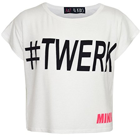 A2Z 4 Kids #Twerk Girls T-Shirts Short Sleeves #Twerk Crop Top Soft Feel Lightweight - Top White 11-12