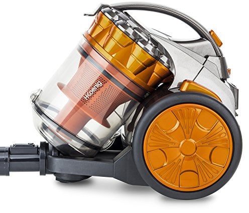 H.Koenig Multicyclonic Compact+ Aspirapolvere a traino senza sacco STC60, Classe AAA, filtro HEPA, silenzioso, potente, efficiente, spazzola turbo, bocchetta piatta 2-in-1, arancione