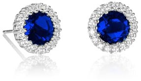 Diamond Treats Saphirblau Ohrringe aus 925 Silber, runde Ohrstecker mit blauen Zirkonia-Steinen, massive Silber blaue Ohrringe für Damen, 925 Silber Ohrstecker für Frauen in Blau