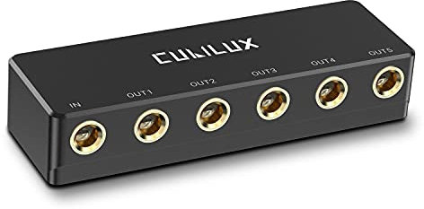 Cubilux 5-Channel 6.35mm Headphones Splitter Box, 5-Way 1/4” Stereo Audio HUB, Multi Quarter Inch TRS Auxiliary Distributor for Guitar, Studio Monitor, Speaker, Audio System