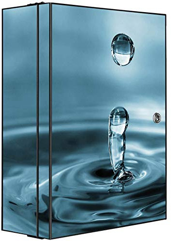banjado® XXL Medizinschrank abschliessbar mit Motiv Wassertropfen 35x46x15cm - großer Arzneischrank/Medikamentenschrank aus Metall zur Medikamenten Aufbewahrung - Apothekerschrank mit 3 Schlüsseln