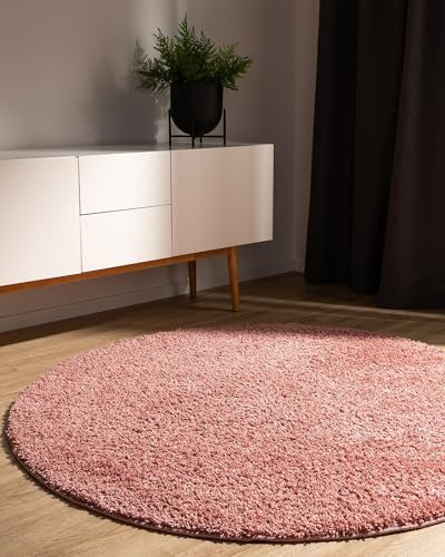 benuta Basic Hochflorteppich Soho - rosa ø 80 cm rund - Kuschelig Weicher Teppich im Minimalistischen Look - Pflegeleicht - Fußbodenheizung Geeignet
