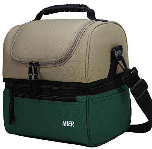 MIER Adult Lunch Box Insulated Lunch Bag Large Cooler Tote Bag for Men, Women, Double Deck Cooler (Army Green/Khaki, Large)