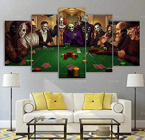 Yywife Bilder XXL 5 Teile wandbild leinwandbilder Kunstdrucke Poker Horror Texas Horrorfilm Bösewichte XXL 5 Teiliges Wandbild Mit Rahmen Größe 150x80CM Leinwandbild Wandbilder Feiertagsgeschenk